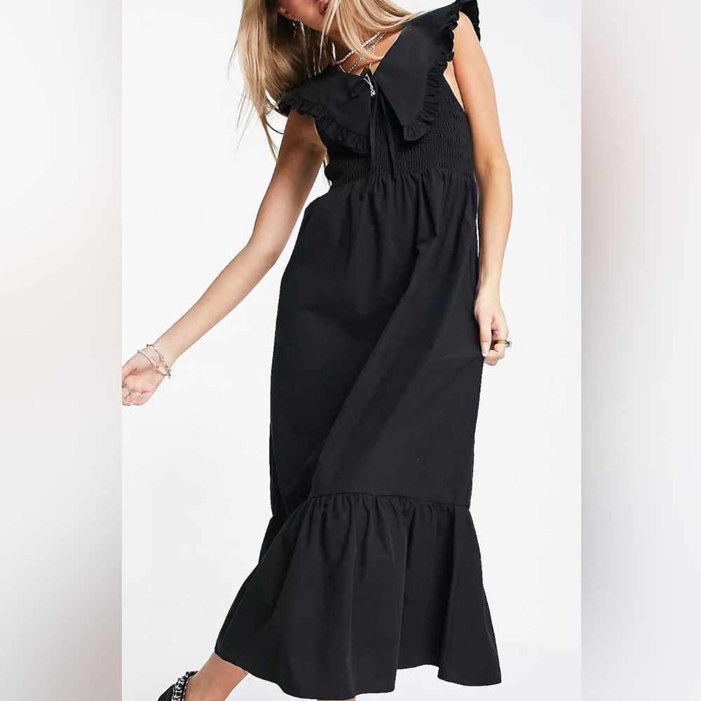 TOPSHOP MIDI Dress- Oversized Collar- tiered dress Size 6- Excellent Condition